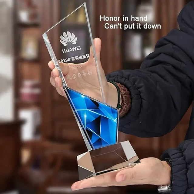 Crystal 3D Laser Engraved Trophy with Wooden Base – Premium Award & Souvenir Gift