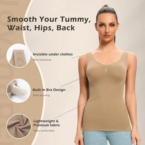 Premium Shapewear Tank Top for Women - Tummy, Waist, Hips & Back Control with Built-In Bra Design - Lightweight & Comfortable Slimming Shirt