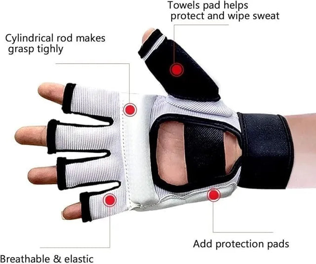 Taekwondo Gloves hand Protectors Half Finger Set Support Fit For Sparring Martial Arts Boxing Training Taekwondo Karate For Men | Ideal for All Surfaces, Kids & Adults | Match-Ready | Includes Pump & Needle
