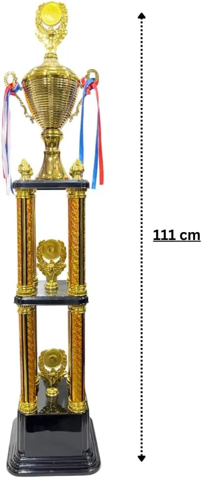 Deluxe Championship Trophy, 111 cm Height, Gold Columns with Black Base, Tennis Ball Topper | Ideal for All Surfaces, Kids & Adults | Match-Ready | Includes Pump & Needle | Durable & Long-Lasting Performance