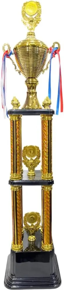 Deluxe Championship Trophy, 111 cm Height, Gold Columns with Black Base, Tennis Ball Topper | Ideal for All Surfaces, Kids & Adults | Match-Ready | Includes Pump & Needle | Durable & Long-Lasting Performance
