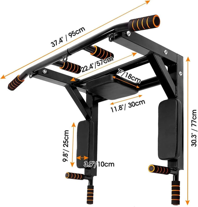 Spall Wall Mounted Pull Up Bar | Multi-Grip Chin Up Station with Hooks for Punching Bags, Power Ropes & Dip Training – Heavy Duty Home Gym Equipment