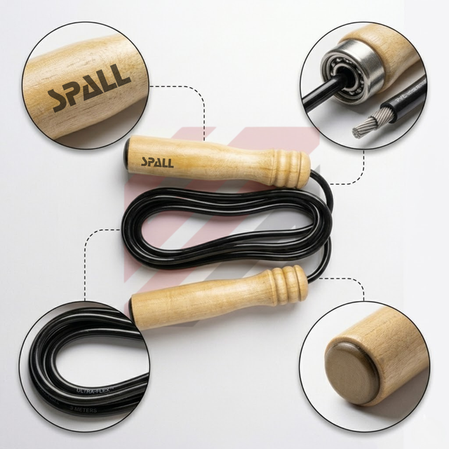 SPALL Premium Speed Jump Rope with Wooden Handles, Cable Skipping Rope for Fitness Training, Cardio Workout, Boxing, MMA, Crossfit, Endurance, Home Gym and Outdoor Exercise