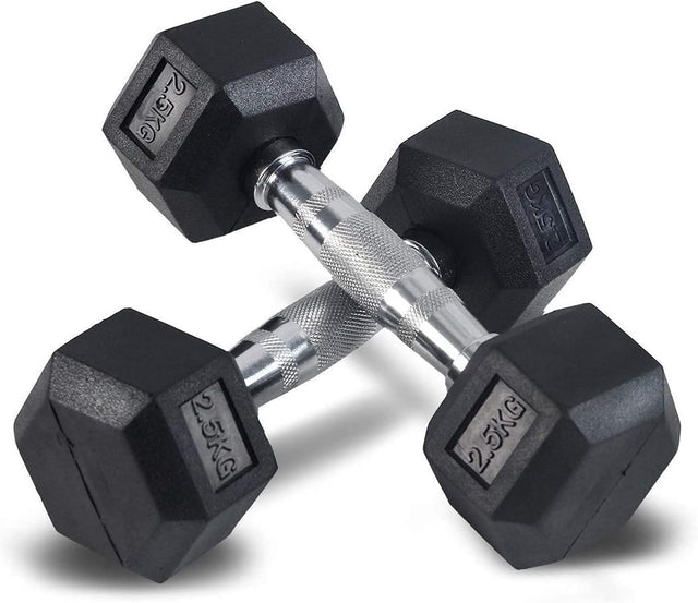Black Rubber Dumbbells with Steel Grip ? 2.5kg to 12.5kg | Ideal for All Surfaces, Kids & Adults | Match-Ready | Includes Pump & Needle | Durable & Long-Lasting Performance