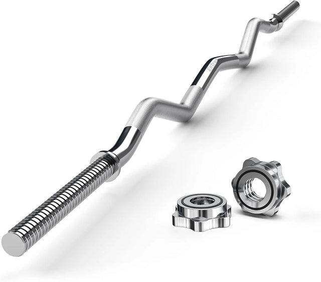 120cm Standard Straight Barbell Bar & EZ Curl Barbell Bar, 220Kg Max Weight Bar 2.5cm Diameter 1583 | Ideal for All Surfaces, Kids & Adults | Match-Ready | Includes Pump & Needle | Durable & Long-Lasting Performance