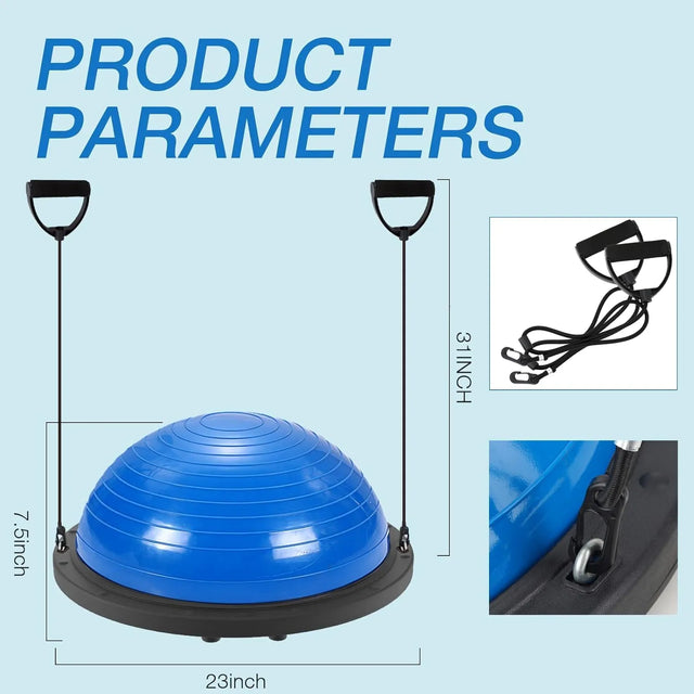 Half Balance Ball Trainer, Half Yoga Exercise Ball with Resistance Bands and Foot Pump, Balance Trainer for Stability Training, Strength Exercise Fitness, Home Gym Workout Equipment | Ideal for All Surface, Kids and Adults