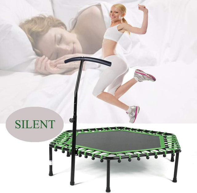 Home Gym Exercise Trampoline with Adjustable Handrail, Indoor/Outdoor, Hexagon, for Adults & Kids | Ideal for All Surfaces, Kids & Adults | Match-Ready | Includes Pump & Needle | Durable & Long-Lasting