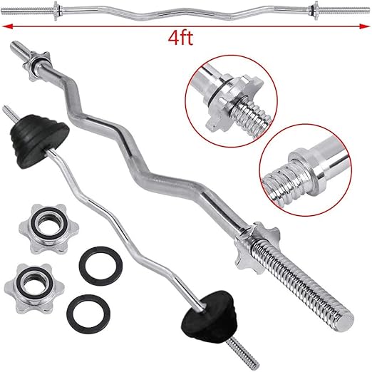 120cm Standard Straight Barbell Bar & EZ Curl Barbell Bar, 220Kg Max Weight Bar 2.5cm Diameter 1583