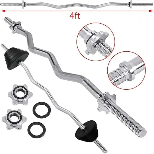 120cm Standard Straight Barbell Bar & EZ Curl Barbell Bar, 220Kg Max Weight Bar 2.5cm Diameter 1583 | Ideal for All Surfaces, Kids & Adults | Match-Ready | Includes Pump & Needle | Durable & Long-Lasting Performance