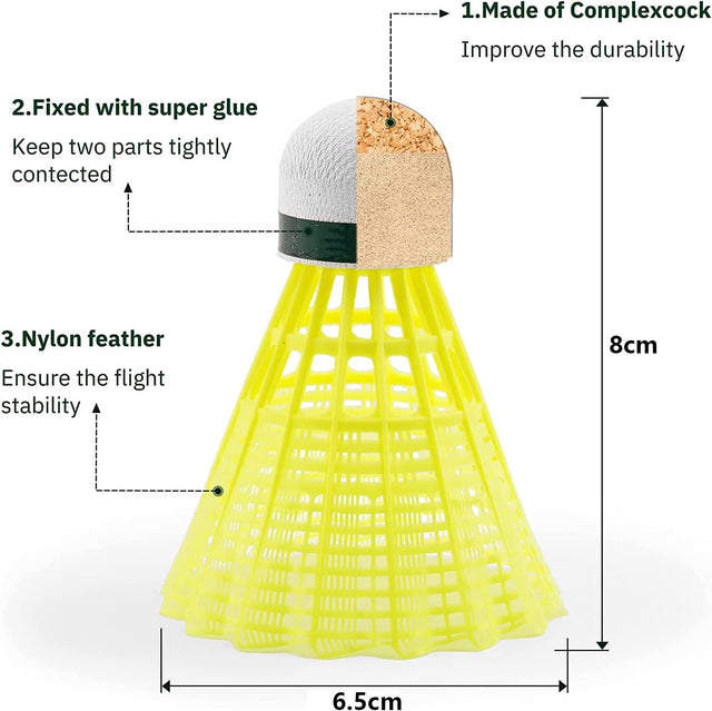 12 pices  Badminton Shuttlecocks For Outdoor Indoor Sports S2351 | Ideal for All Surfaces, Kids & Adults | Match-Ready | Includes Pump & Needle | Durable & Long-Lasting Performance