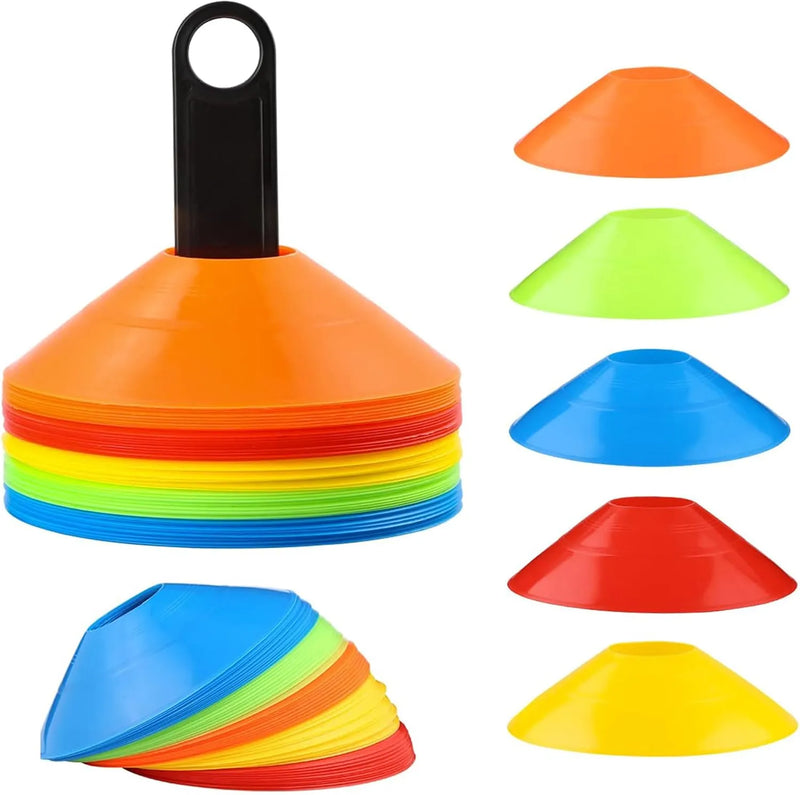 Set Of 50 Football Training Cones With Cone Holder Training Equipment Cones For Football Training Sports Cones Football Cones Training Set Space Marker Cones | Ideal for All Surfaces, Kids & Adults