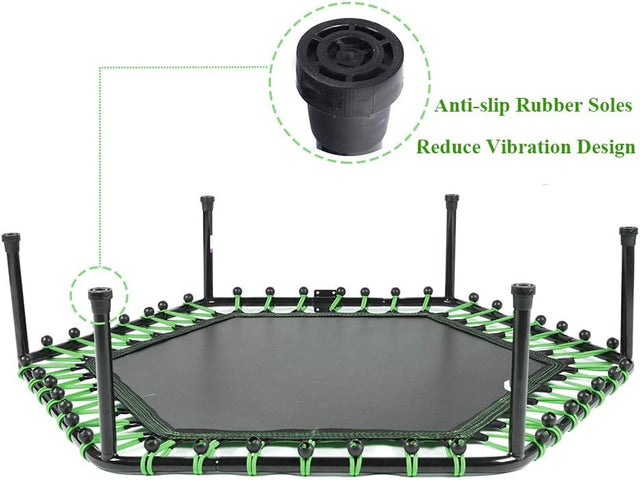 Home Gym Exercise Trampoline with Adjustable Handrail, Indoor/Outdoor, Hexagon, for Adults & Kids | Ideal for All Surfaces, Kids & Adults | Match-Ready | Includes Pump & Needle | Durable & Long-Lasting