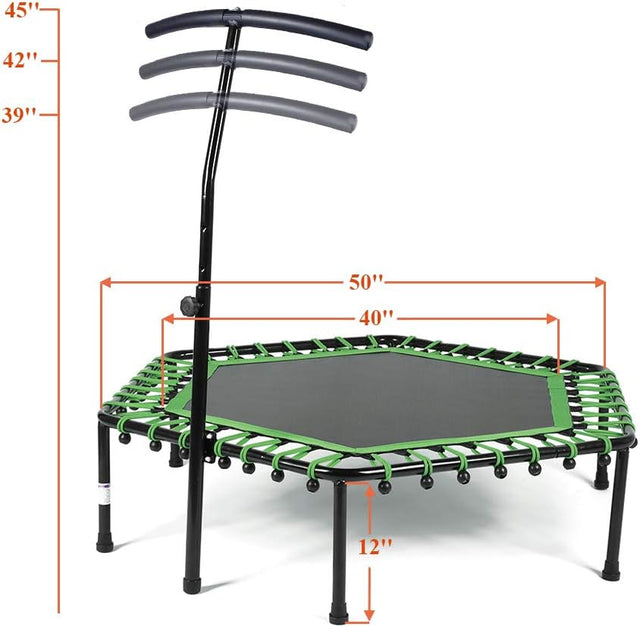 Home Gym Exercise Trampoline with Adjustable Handrail, Indoor/Outdoor, Hexagon, for Adults & Kids | Ideal for All Surfaces, Kids & Adults | Match-Ready | Includes Pump & Needle | Durable & Long-Lasting