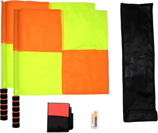 Soccer Referee Flag Set,Red Yellow Cards with Notebook and Pencil, Match Football Linesman Flags, Coach Referee Stainless Steel Whistles with Lanyard for Sports, Soccer, Basketball, Football