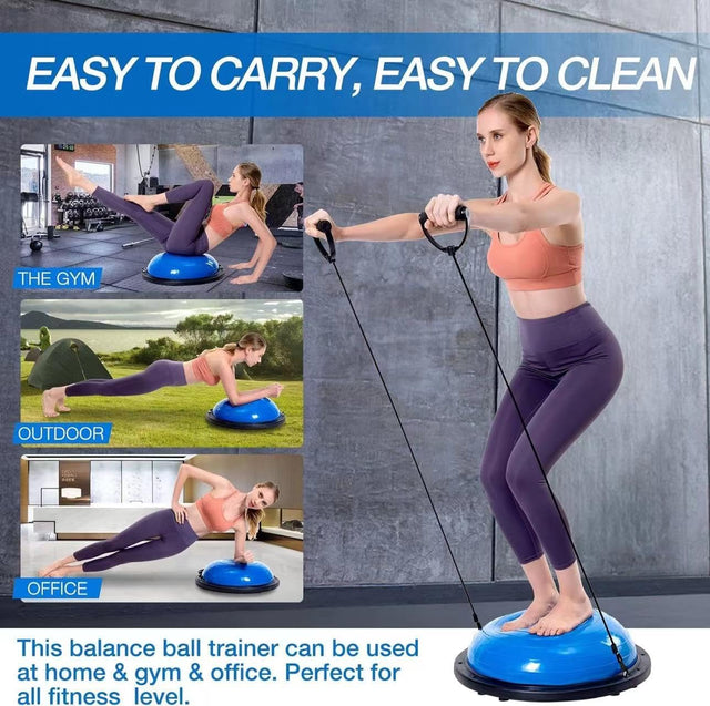 Half Balance Ball Trainer, Half Yoga Exercise Ball with Resistance Bands and Foot Pump, Balance Trainer for Stability Training, Strength Exercise Fitness, Home Gym Workout Equipment | Ideal for All Surface, Kids and Adults