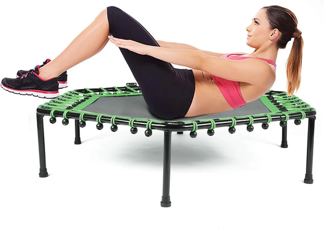 Home Gym Exercise Trampoline with Adjustable Handrail, Indoor/Outdoor, Hexagon, for Adults & Kids | Ideal for All Surfaces, Kids & Adults | Match-Ready | Includes Pump & Needle | Durable & Long-Lasting