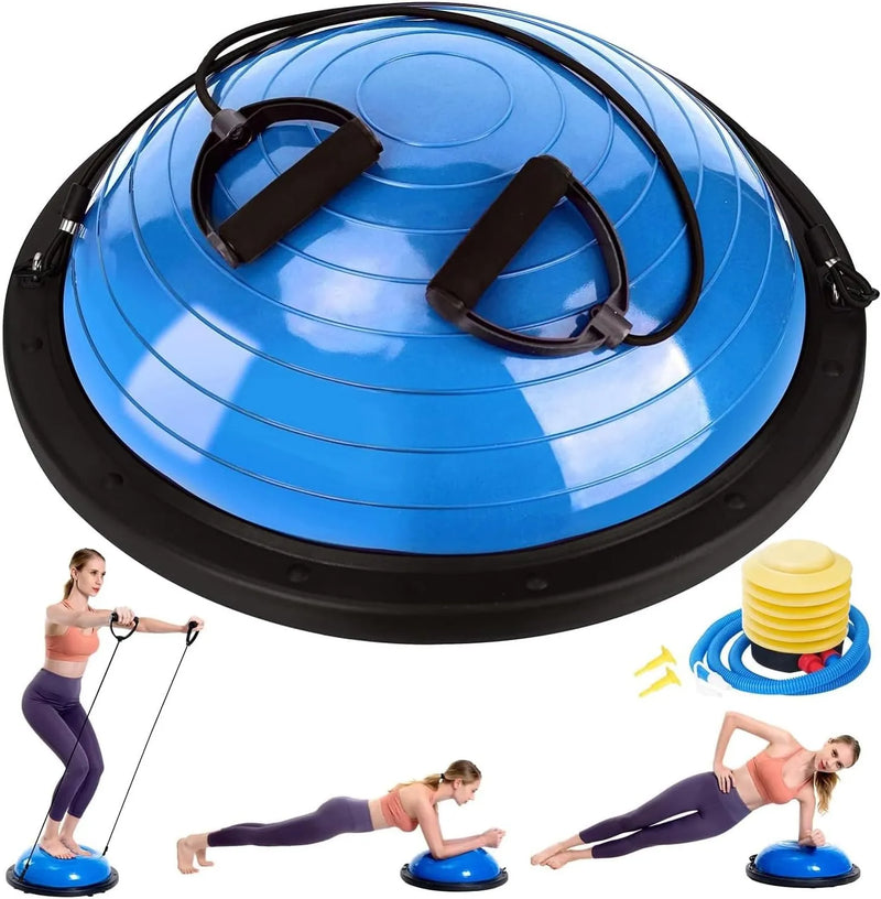 Half Balance Ball Trainer, Half Yoga Exercise Ball with Resistance Bands and Foot Pump, Balance Trainer for Stability Training, Strength Exercise Fitness, Home Gym Workout Equipment | Ideal for All Surface, Kids and Adults