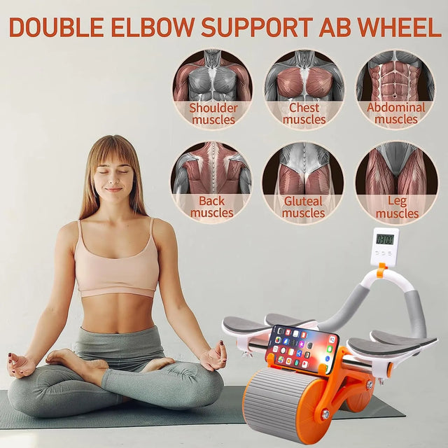 2 Ans 1 Smart AB Wheel Built In Chip Accurate Recording Automatic Rebound Abs Workout Equipment Good Stability Free Thickened Pads Not Hurting The Knees | Ideal for All Surfaces, Kids & Adults