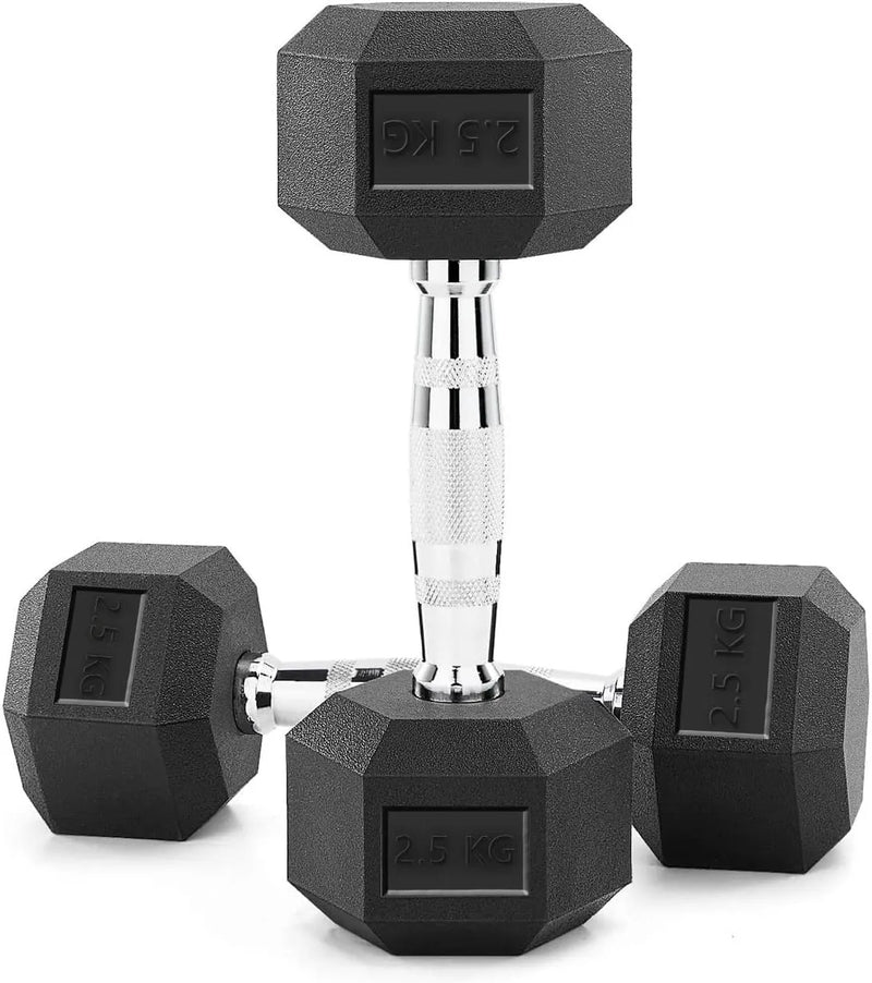 Black Rubber Dumbbells with Steel Grip ? 2.5kg to 12.5kg | Ideal for All Surfaces, Kids & Adults | Match-Ready | Includes Pump & Needle | Durable & Long-Lasting Performance