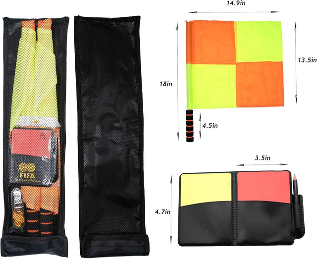 Soccer Referee Flag Set,Red Yellow Cards with Notebook and Pencil, Match Football Linesman Flags, Coach Referee Stainless Steel Whistles with Lanyard for Sports, Soccer, Basketball, Football