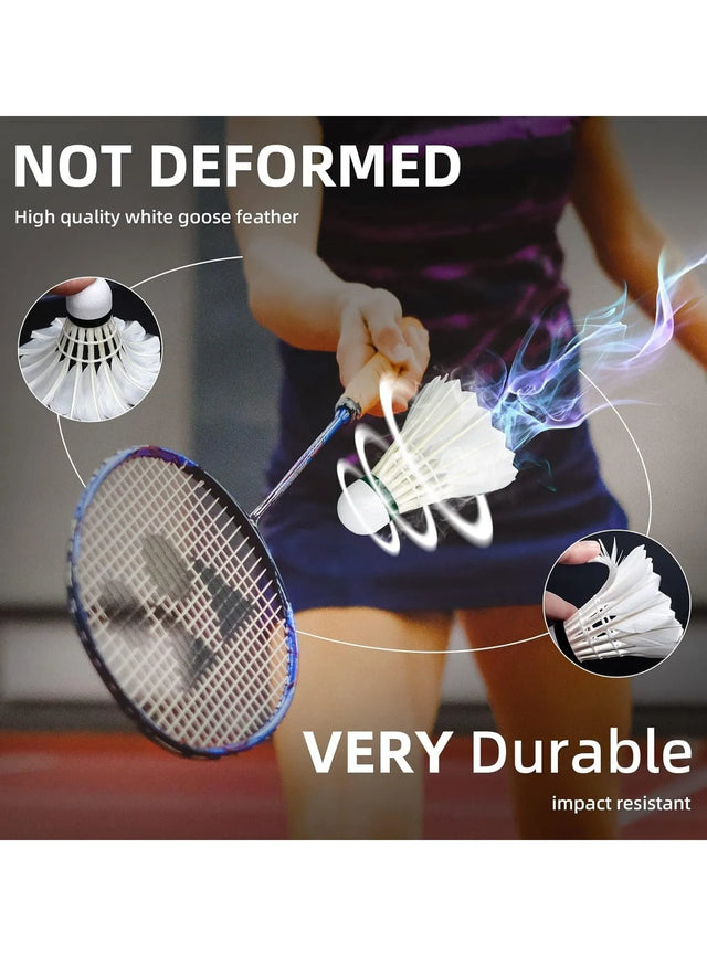 Spall 12-Pack Goose Feather Badminton Shuttlecocks ? Durable & High-Speed Training 2353 | Ideal for All Surfaces, Kids & Adults | Match-Ready | Includes Pump & Needle | Durable & Long-Lasting Performance