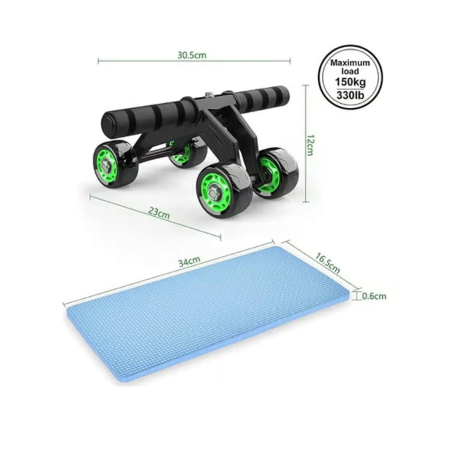 Plastic 4 AB Wheel Roller - Abdominal Fitness Trainer and Stomach Exercise Machine - Workout System - with Knee Protection Pad - Abdomen Muscle Training | Ideal for All Surfaces, Kids & Adults