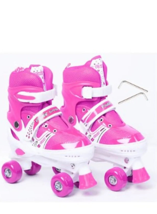 Kids Unisex Adjustable Four Wheel Roller Skating Shoes With Stopper Making it Easier for kids to Balance 238806 | Ideal for All Surfaces, Kids & Adults | Match-Ready | Includes Pump & Needle