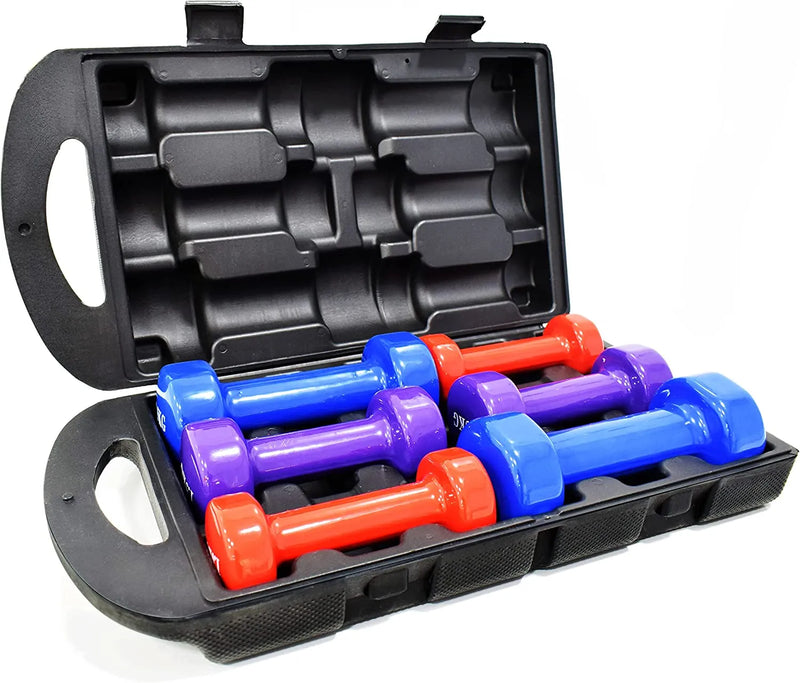 Vinyl Dumbbells hand weight with carry case 10 kg | Ideal for All Surfaces, Kids & Adults | Match-Ready | Includes Pump & Needle | Durable & Long-Lasting Performance