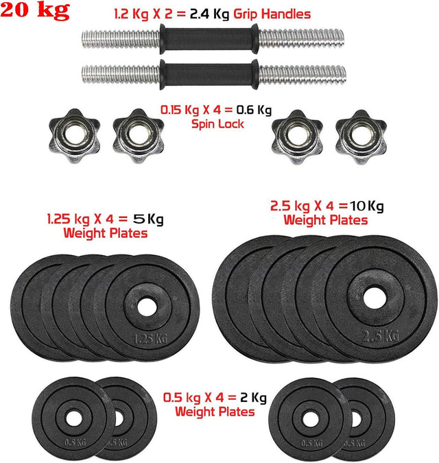 20KG Dumbbell Set Adjustable With Box 18-Piece 9006 | Ideal for All Surfaces, Kids & Adults | Match-Ready | Includes Pump & Needle | Durable & Long-Lasting Performance