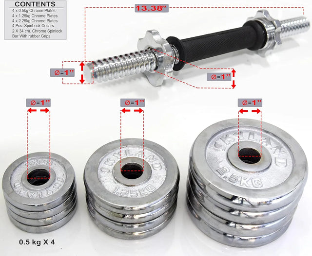 Chrome Dumbbells and Barbell for Weight Training, Adjustable Dumbbell Set Includes Storage Case with Wheels, 20 KG, Silver | Ideal for All Surfaces, Kids & Adults | Match-Ready | Includes Pump & Needle