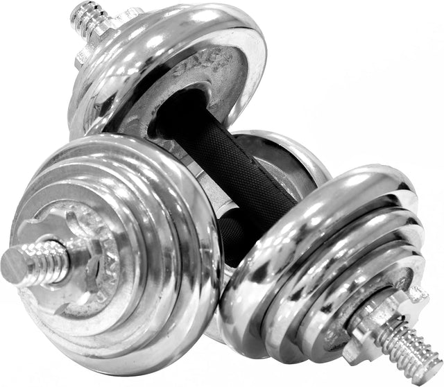 Chrome Dumbbells and Barbell for Weight Training, Adjustable Dumbbell Set Includes Storage Case with Wheels, 20 KG, Silver