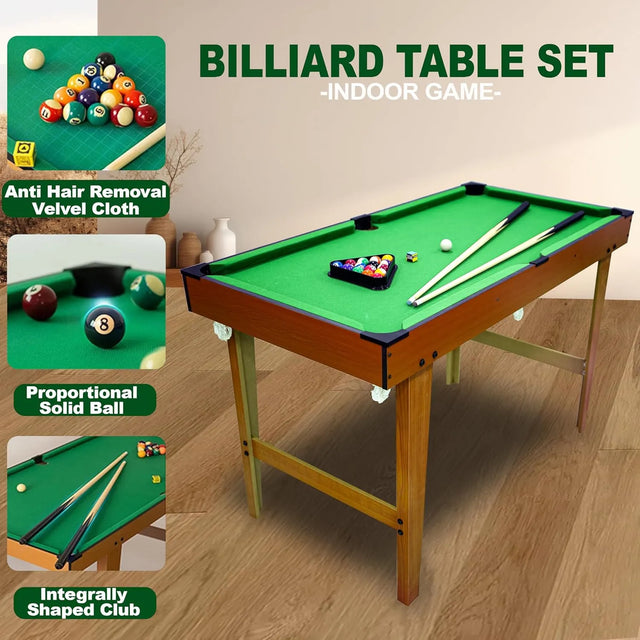 48-Inch Tabletop Billiards Set - Portable Pool Table Game for Kids and Adults - Includes 2 Cue Sticks, Chalk, Full Set of Balls - Perfect for Home, Office, Party Fun | Ideal for All Surfaces, Kids & Adults