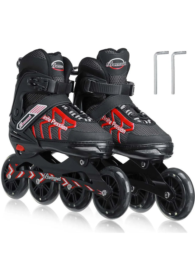 Four wheel inline skates shoes adjustable roller shoes skates for children boys girl kids beginner double row red roller skates 229512 | Ideal for All Surfaces, Kids & Adults | Match-Ready