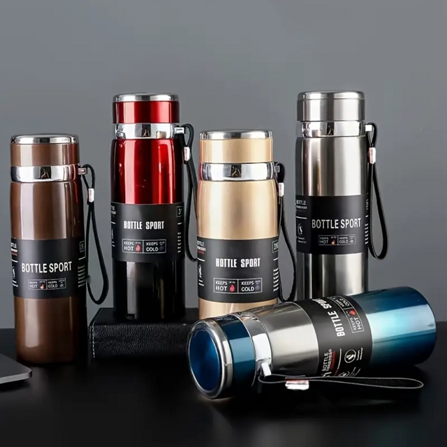 Double Wall Stainless Steel Travel Mug, 1000ml Insulated Water Bottle, Thermos for Car, Outdoor | Ideal for All Surfaces, Kids & Adults | Match-Ready | Includes Pump & Needle | Durable & Long-Lasting performance