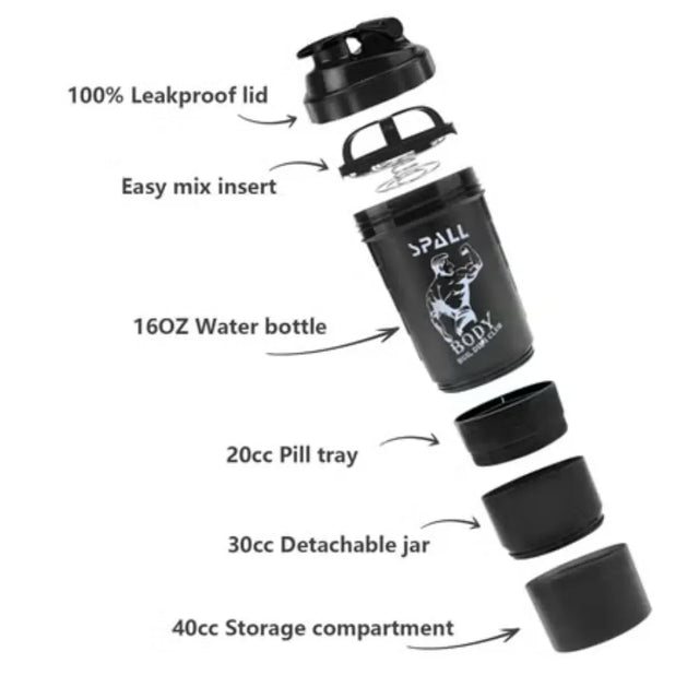 Protein Shaker Bottle Gym Shaker Cuo For Protein Shakes 16oz Shake Bottle With Shaker With Shaker Ball And Storage Compartment Leak Proof BPA Free | Ideal for All Surfaces, Kids & Adults | Match-Ready (70076)