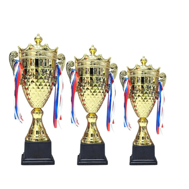 Set of 3 Gold Trophies ? 55cm 48cm 43cm ? Metal Award Cups for Sports Events, School Competitions, Football, Cricket, Basketball, Academic Achievements & Corporate Awards | Ideal for All Surfaces