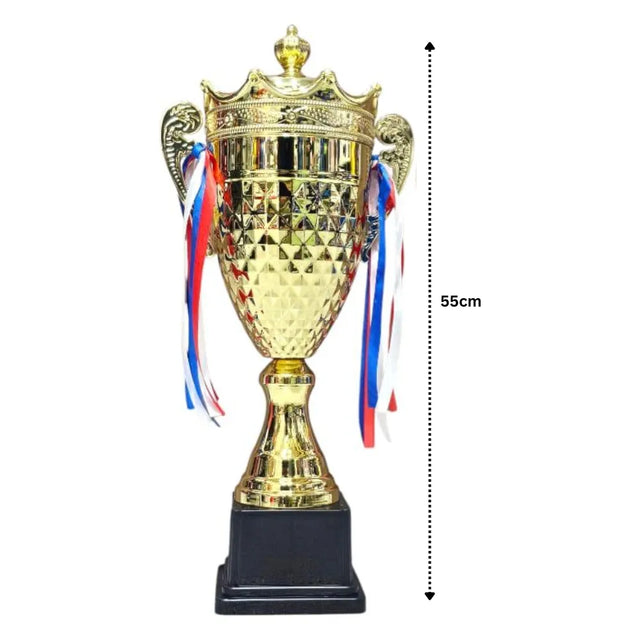 Set of 3 Gold Trophies ? 55cm 48cm 43cm ? Metal Award Cups for Sports Events, School Competitions, Football, Cricket, Basketball, Academic Achievements & Corporate Awards | Ideal for All Surfaces