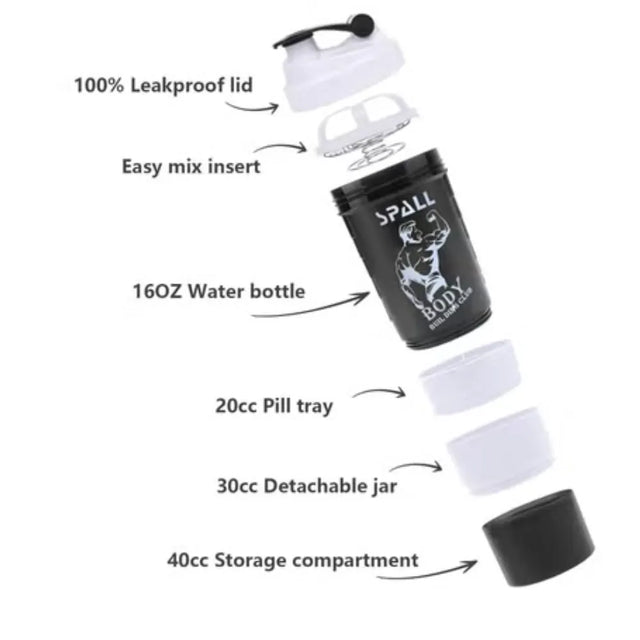 Protein Shaker Bottle Gym Shaker Cuo For Protein Shakes 16oz Shake Bottle With Shaker With Shaker Ball And Storage Compartment Leak Proof BPA Free | Ideal for All Surfaces, Kids & Adults | Match-Ready (70076)