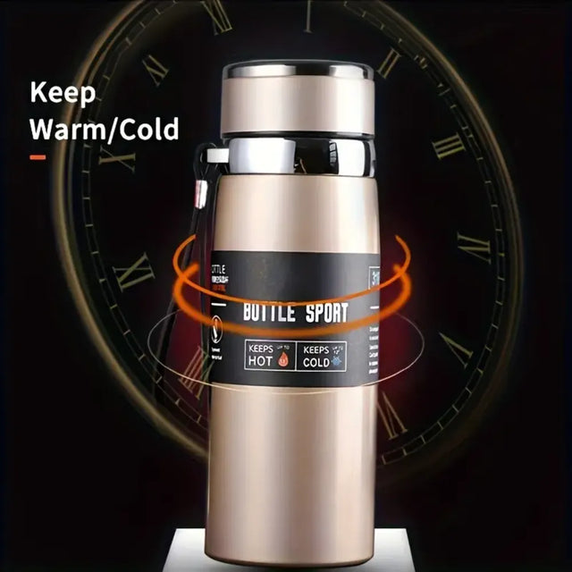 Double Wall Stainless Steel Travel Mug, 1000ml Insulated Water Bottle, Thermos for Car, Outdoor | Ideal for All Surfaces, Kids & Adults | Match-Ready | Includes Pump & Needle | Durable & Long-Lasting performance
