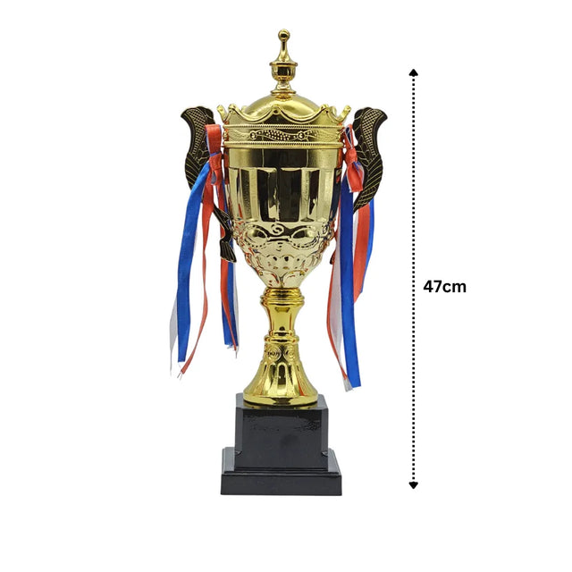 Set of 3 Gold Iron Metal Trophy Cups ? 52cm, 47cm, 43cm | Premium Awards for Sports Events, Championships, Football Leagues & Team Collaboration | Ideal for All Surfaces, Kids & Adults | Match-Ready