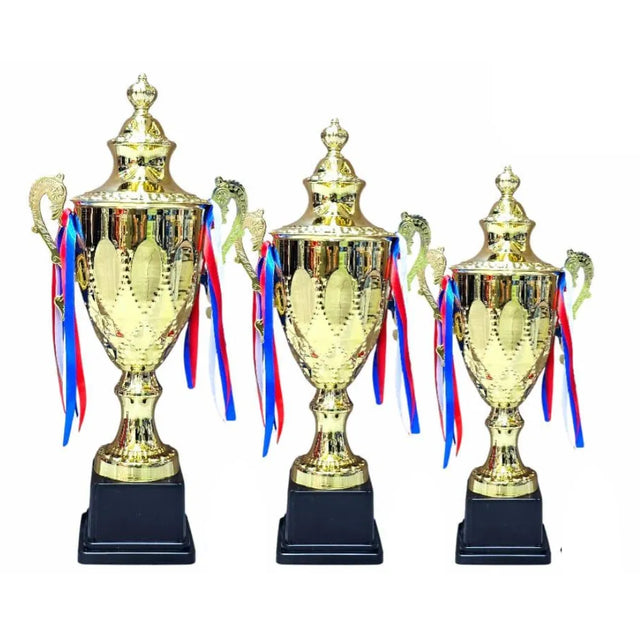 Set of 3 Gold Trophies ? 56cm 51cm 43cm ? Metal Award Cups for Sports Events, School Competitions, Football, Cricket, Basketball, Academic Achievements & Corporate Awards | Ideal for All Surfaces