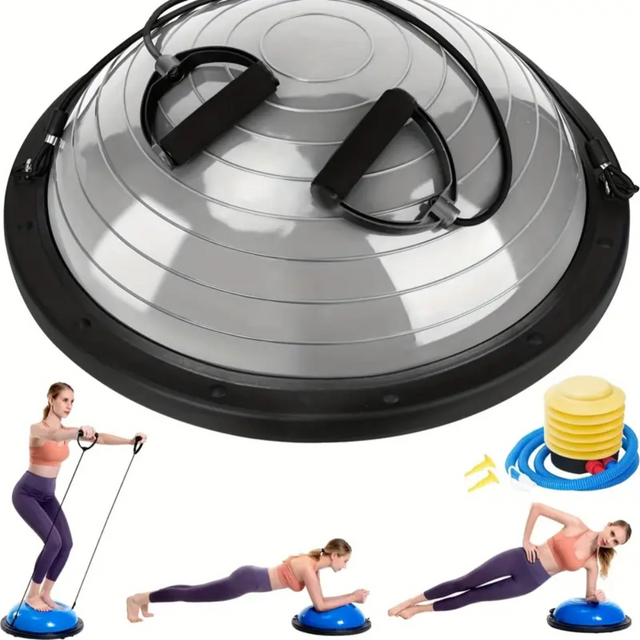 Half Balance Ball Trainer, Half Yoga Exercise Ball with Resistance Bands and Foot Pump, Balance Trainer for Stability Training, Strength Exercise Fitness, Home Gym Workout Equipment | Ideal for All Surface, Kids and Adults
