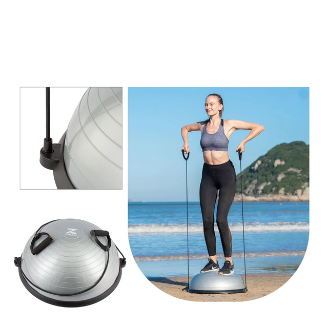 Half Balance Ball Trainer, Half Yoga Exercise Ball with Resistance Bands and Foot Pump, Balance Trainer for Stability Training, Strength Exercise Fitness, Home Gym Workout Equipment | Ideal for All Surface, Kids and Adults