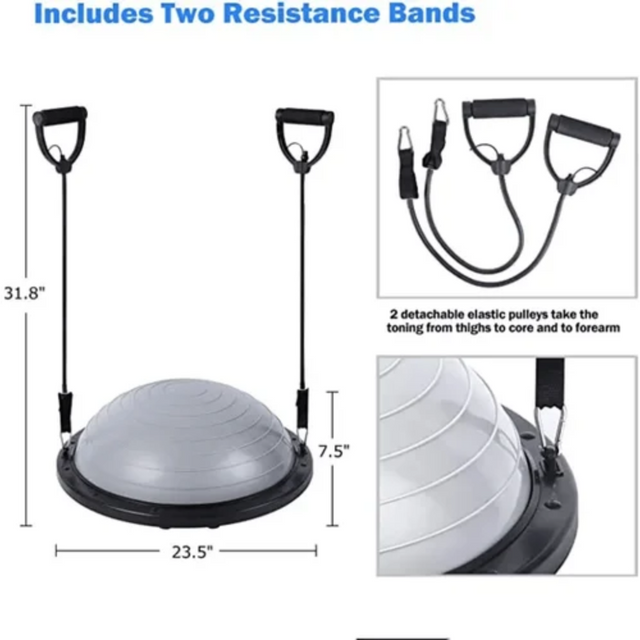 Half Balance Ball Trainer, Half Yoga Exercise Ball with Resistance Bands and Foot Pump, Balance Trainer for Stability Training, Strength Exercise Fitness, Home Gym Workout Equipment | Ideal for All Surface, Kids and Adults