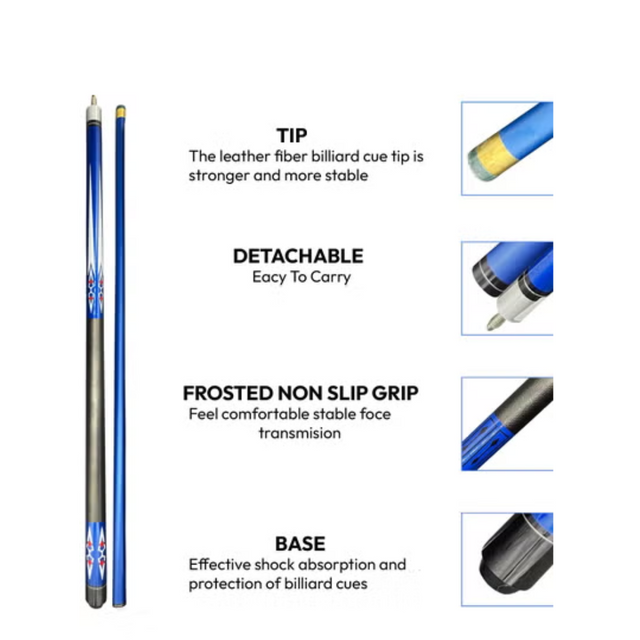 2-Piece 58 Inch13 mm Carbon Fibre Billiard Pool Cue Composite Pool Cue Sticks Set | Ideal for All Surfaces, Kids & Adults | Match-Ready | Includes Pump & Needle | Durable & Long-Lasting Performance