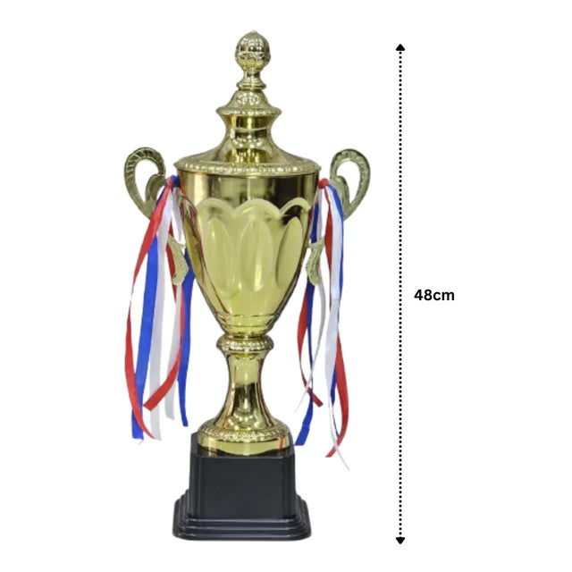 Set of 3 Gold Iron Metal Trophy Cups ? 53cm, 48cm, 42cm | Premium Awards for Sports Events, Championships, Football Leagues & Team Collaboration | Ideal for All Surfaces, Kids & Adults | Match-Ready