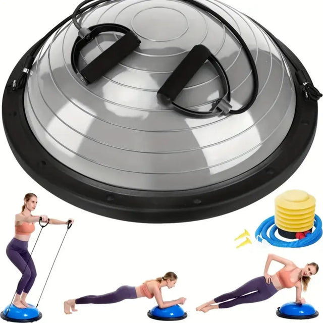 Half Balance Ball Trainer, Half Yoga Exercise Ball with Resistance Bands and Foot Pump, Balance Trainer for Stability Training, Strength Exercise Fitness, Home Gym Workout Equipment | Ideal for All Surface, Kids and Adults