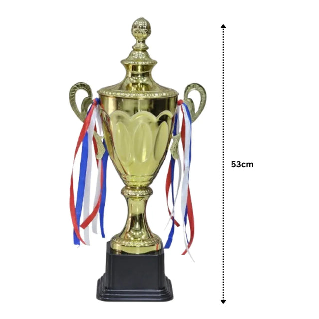 Set of 3 Gold Iron Metal Trophy Cups ? 53cm, 48cm, 42cm | Premium Awards for Sports Events, Championships, Football Leagues & Team Collaboration | Ideal for All Surfaces, Kids & Adults | Match-Ready