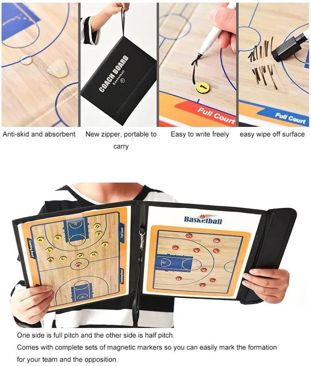 Basketball Coaching Board Professional Coaches Clipboard Portable Strategy Coach Board Kit Tactical Magnetic Board Kit With Marker Pen And Zipper Bag (2B0003) | Ideal for All Surfaces, Kids & Adults