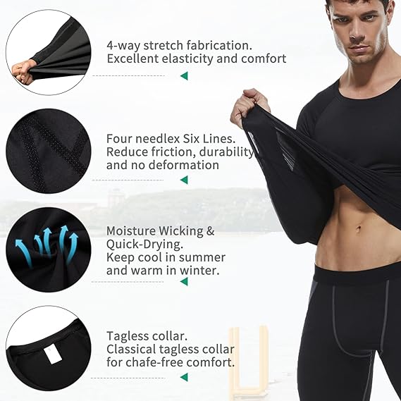 SIBOTE Men’s Compression Long Sleeve T-Shirt – Slim Fit Sports Base Layer Top for Gym, Running & Training